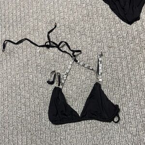 Beach Bunny Bikini Top Black and Silver Crystals